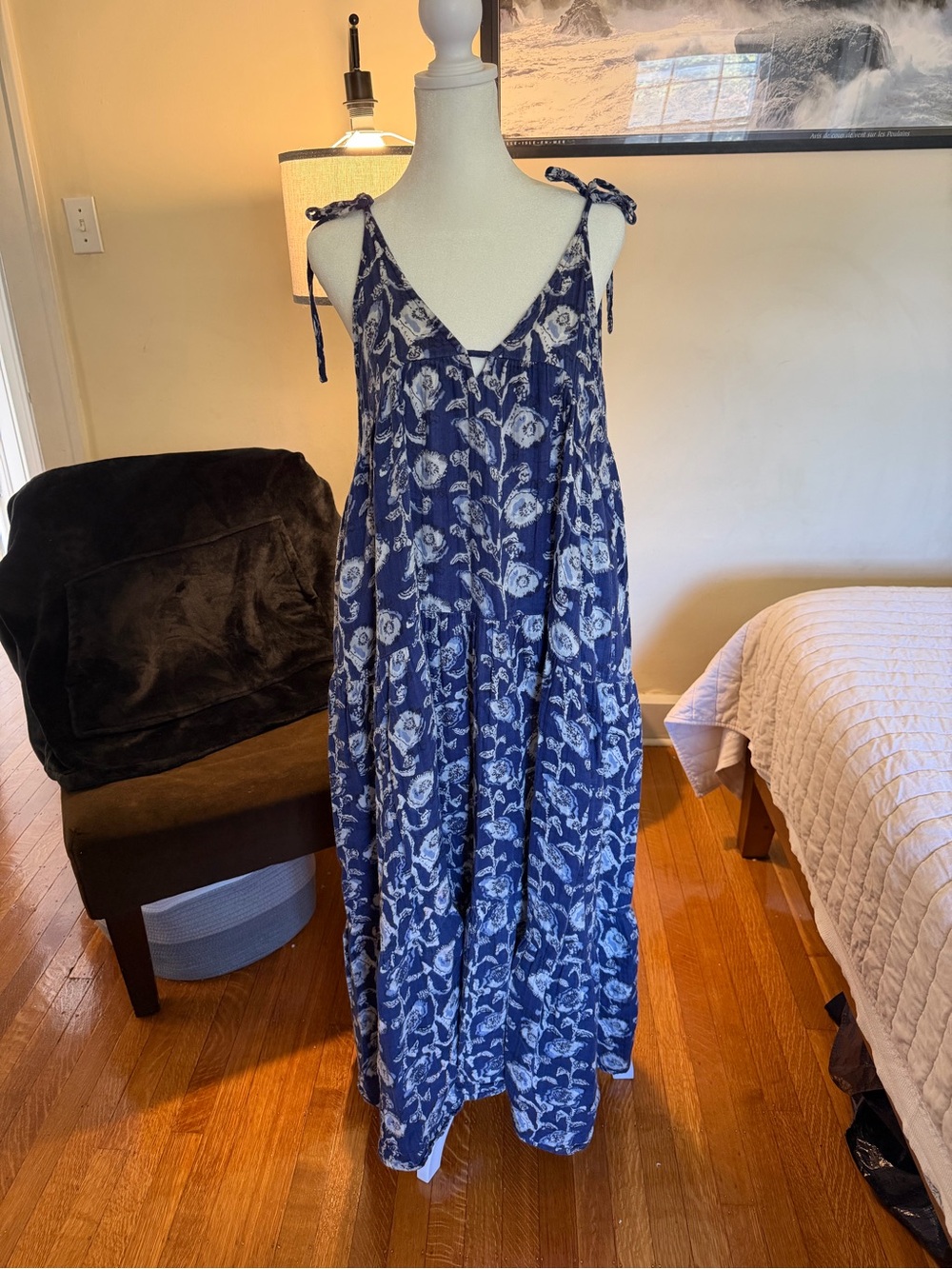 NATURAL LIFE Navy Blue Floral Tie-Shoulder Maxi Dress